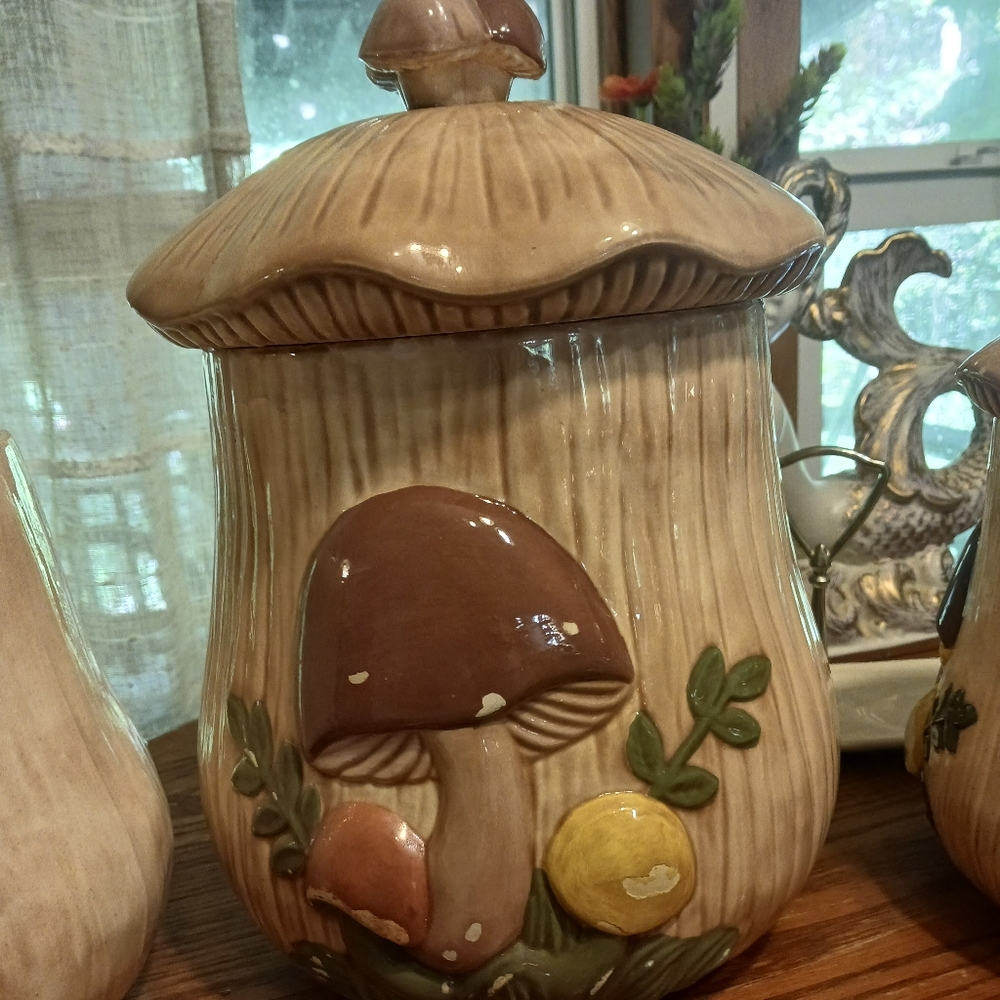 Vintage Arnel mushroom canisters 5 piece set